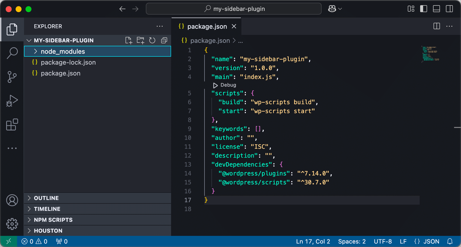 Het project van de plugin in Visual Studio Code