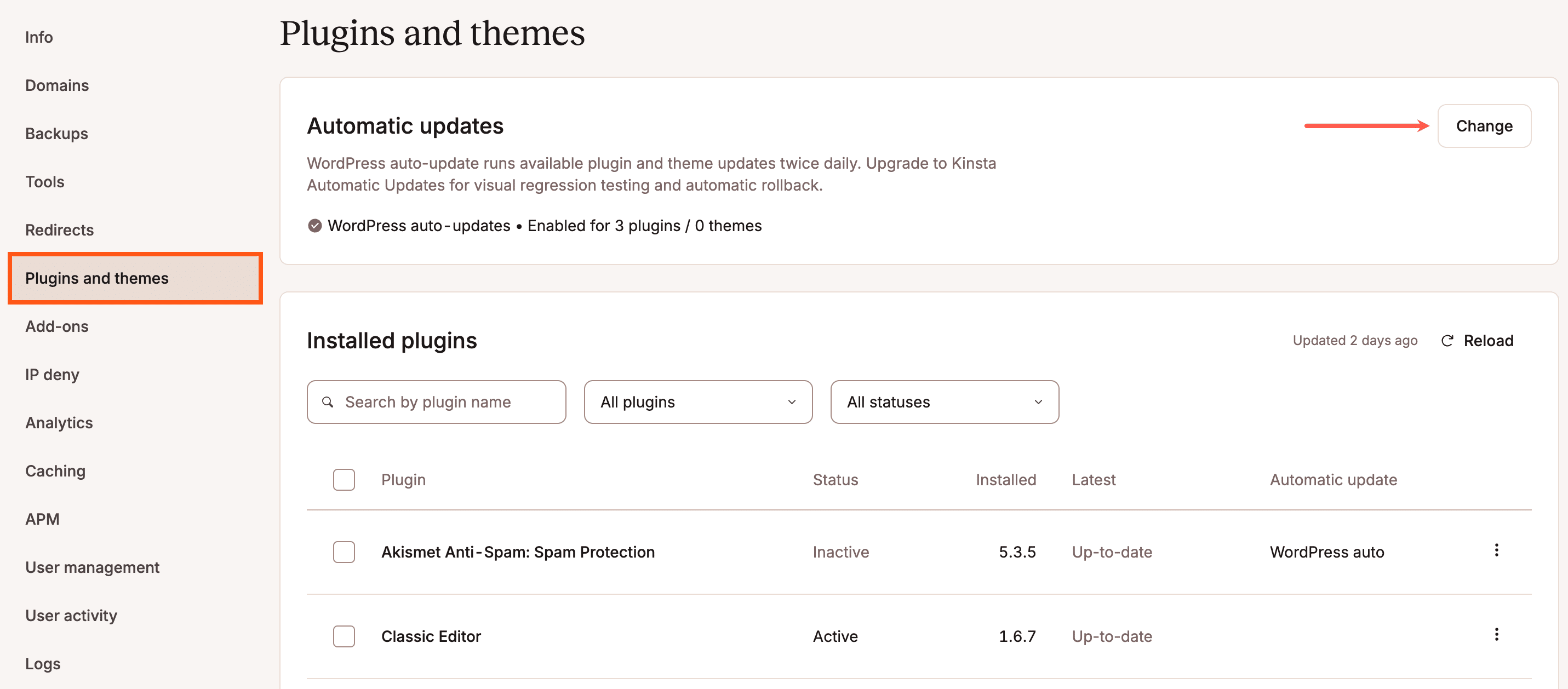 Plugins and Themes - Automatic Updates - Kinsta® Docs