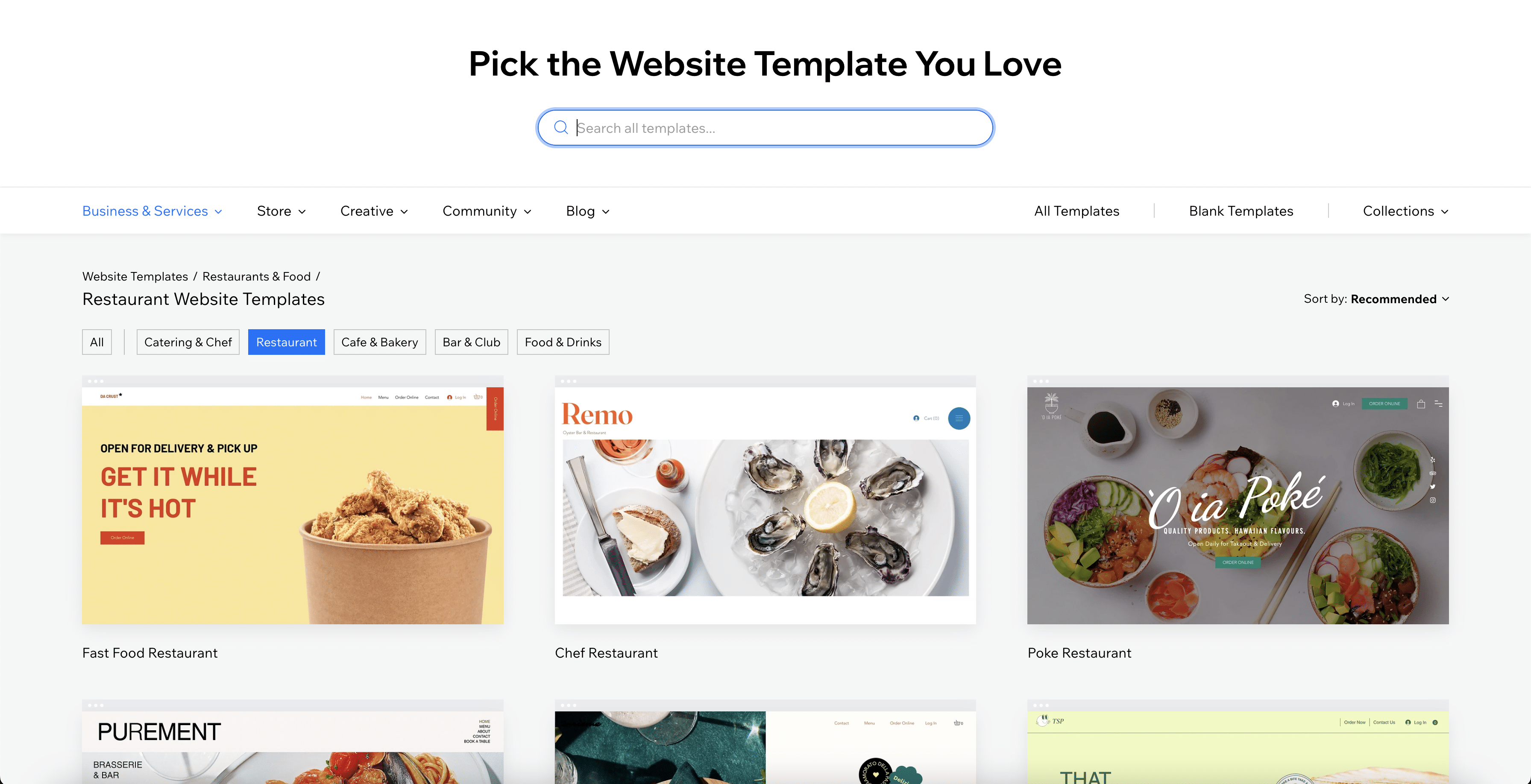 Pick a template to start building your website