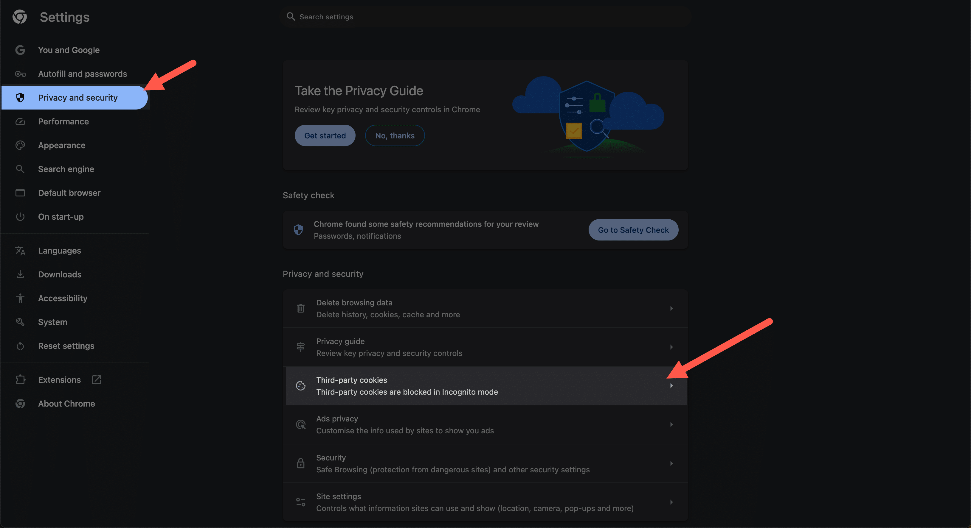 The Cookies and Other Site Data button helps with blocking or allowing specific cookies within the cache