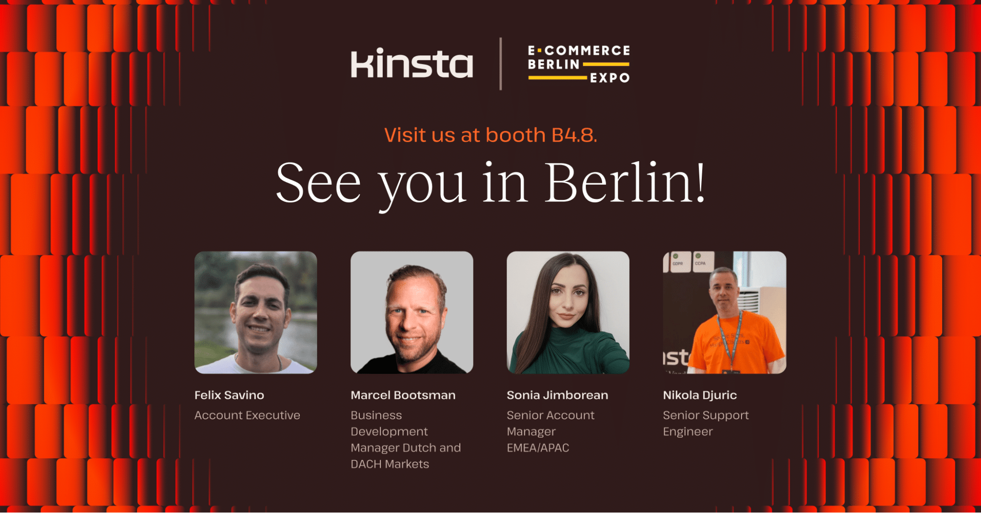 Picture of the Kinsta representatives at the E-commerce Berlin Expo