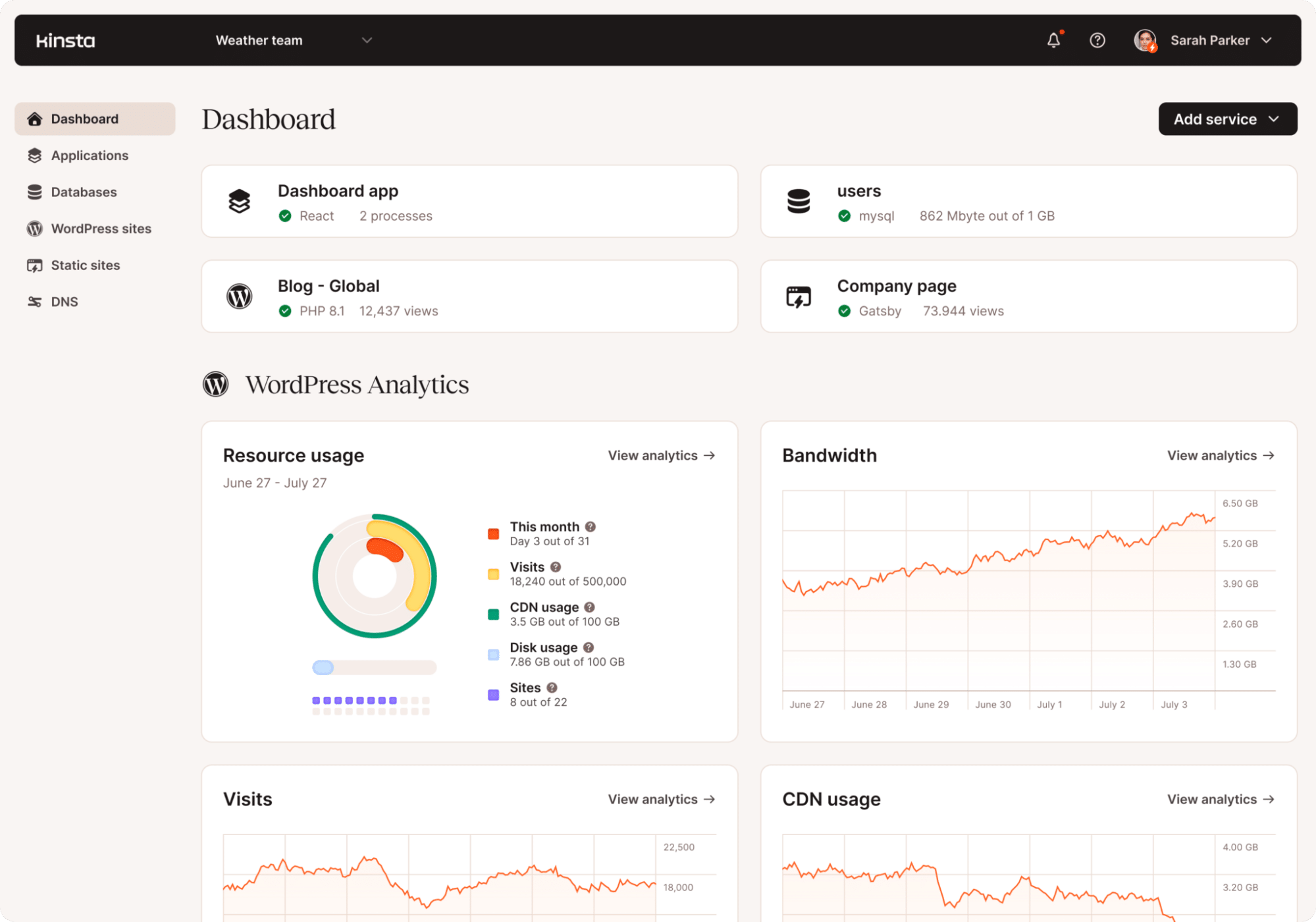 Screenshot showing the default landing page in the MyKinsta dashboard.