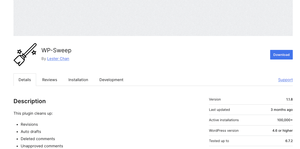 The WordPress.org header image for the WP-Sweep plugin