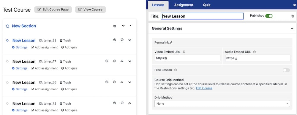 How schools can manage online assignments with WordPress 9 A screenshot of the dialog for adding a new lesson within the LifterLMS WordPress plugin for education.