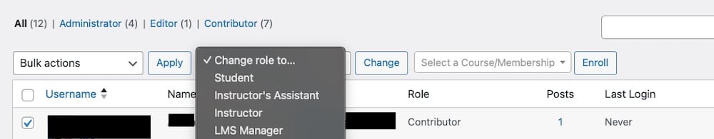 How schools can manage online assignments with WordPress 6 A screenshot of the interface for assigning user roles in WordPress after the installation of LifterLMS.