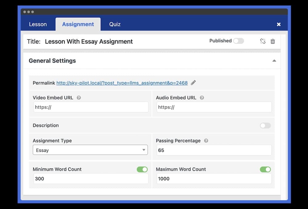 How schools can manage online assignments with WordPress 11 A screenshot of the dialog for editing assignment details within the LifterLMS WordPress plugin for education.