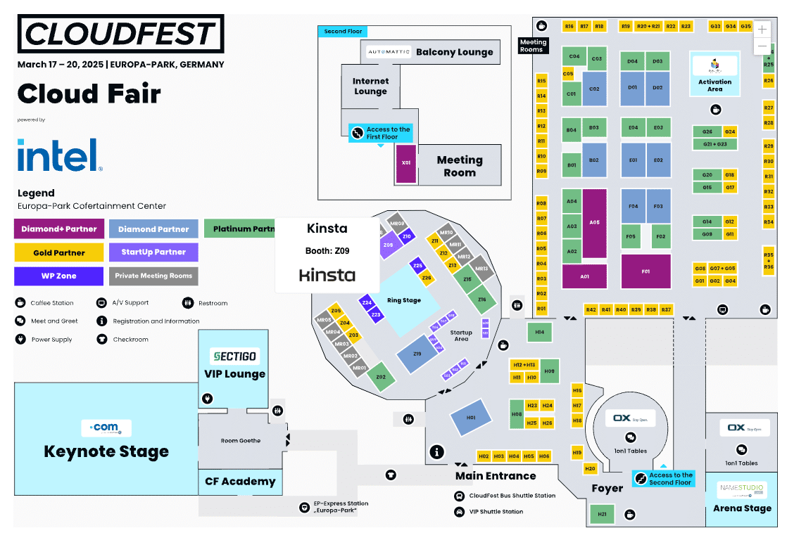 Kinsta's booth location at CloudFest