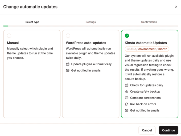 Tame WP plugins & themes with Kinsta Automatic Updates