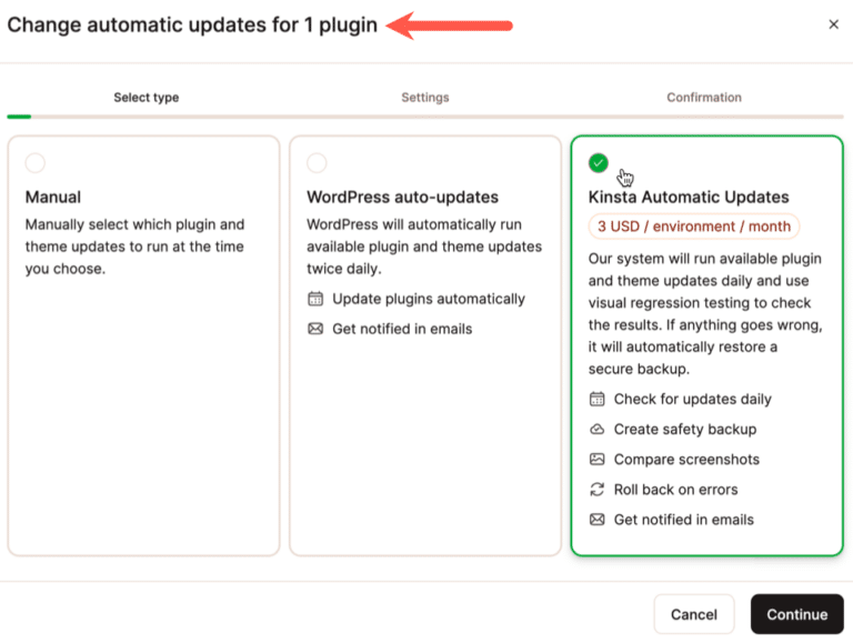 Tame WP plugins & themes with Kinsta Automatic Updates