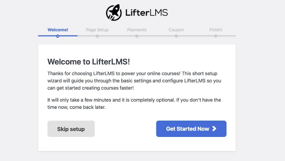 How schools can manage online assignments with WordPress 5 A screenshot of the setup wizard for the WordPress plugin LifterLMS for education.