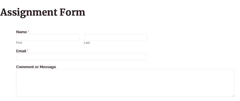 How schools can manage online assignments with WordPress 13 A screenshot of an online form created using the WPForms plugin and inserted within a WordPress page.