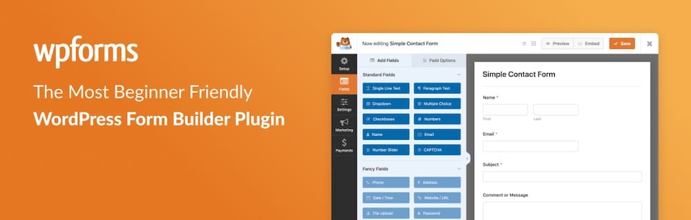 How schools can manage online assignments with WordPress 3 A screenshot of the website for the WordPress forms plugin WPForms.
