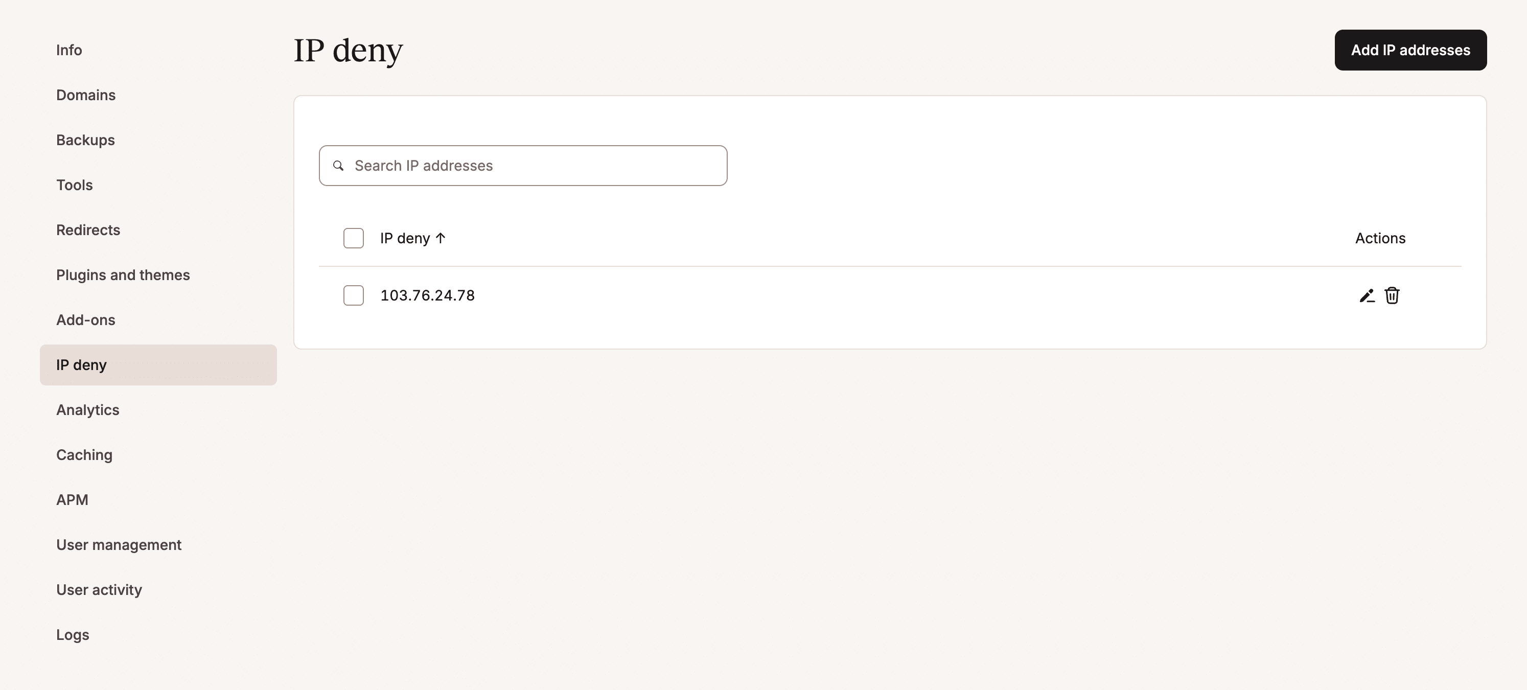 Blocked IP addresses