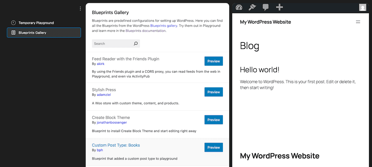The WordPress Playground Blueprints Gallery