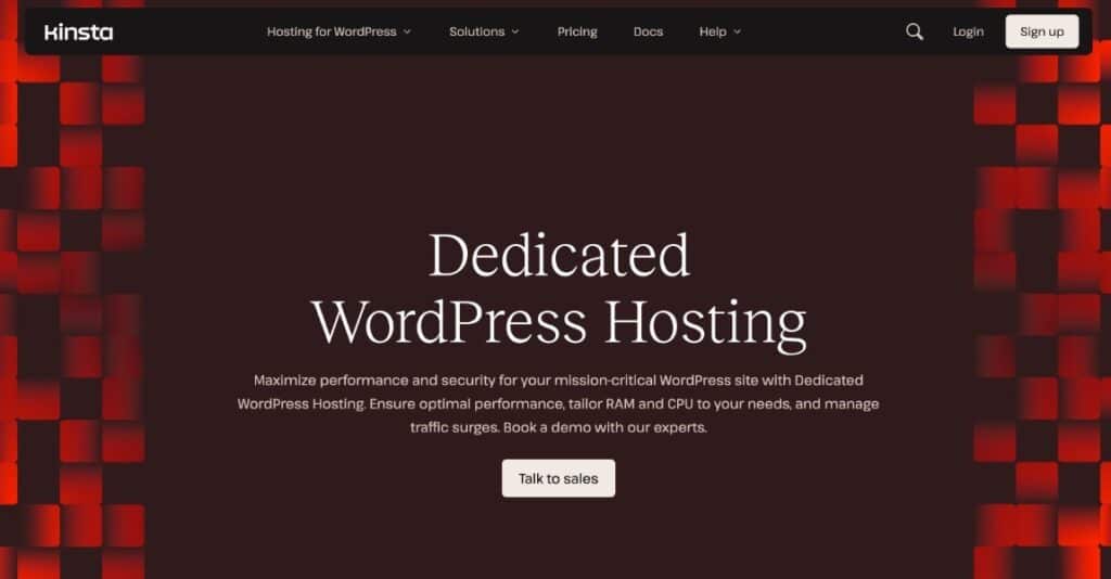 The landing page for Kinsta dedicated WordPress hosting.