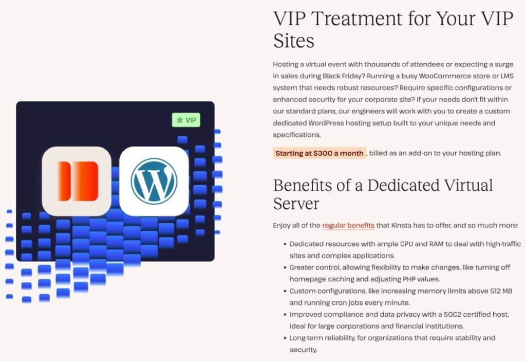 A page explaining some of the benefits of using Kinsta's dedicated WordPress hosting