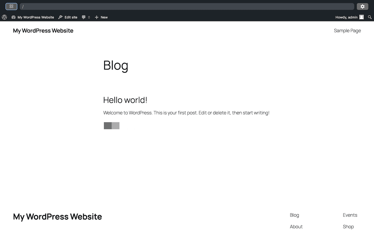 An initial instance of WordPress Playground
