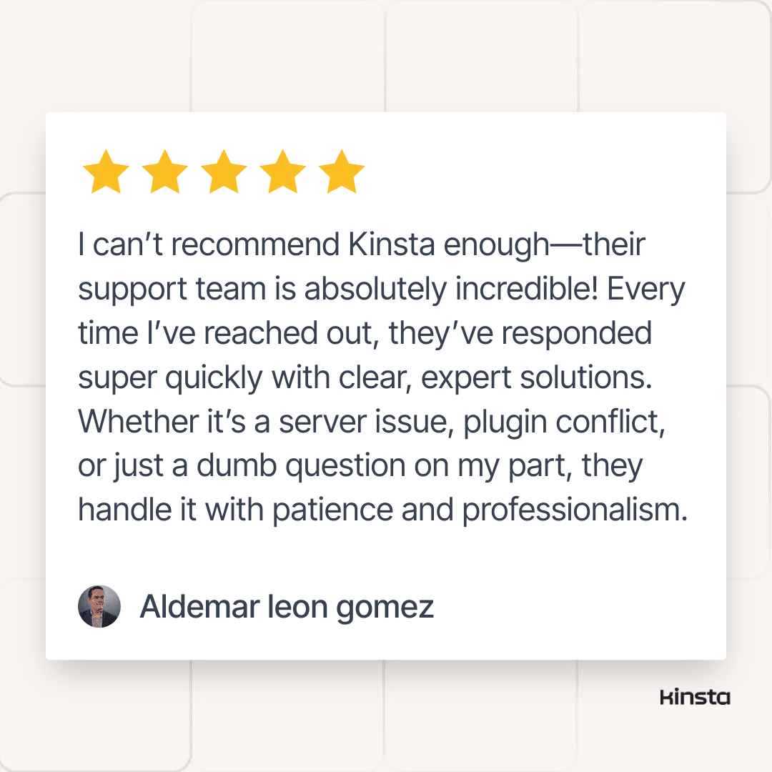 Customer review from Aldemar displayed in a testimonial card.