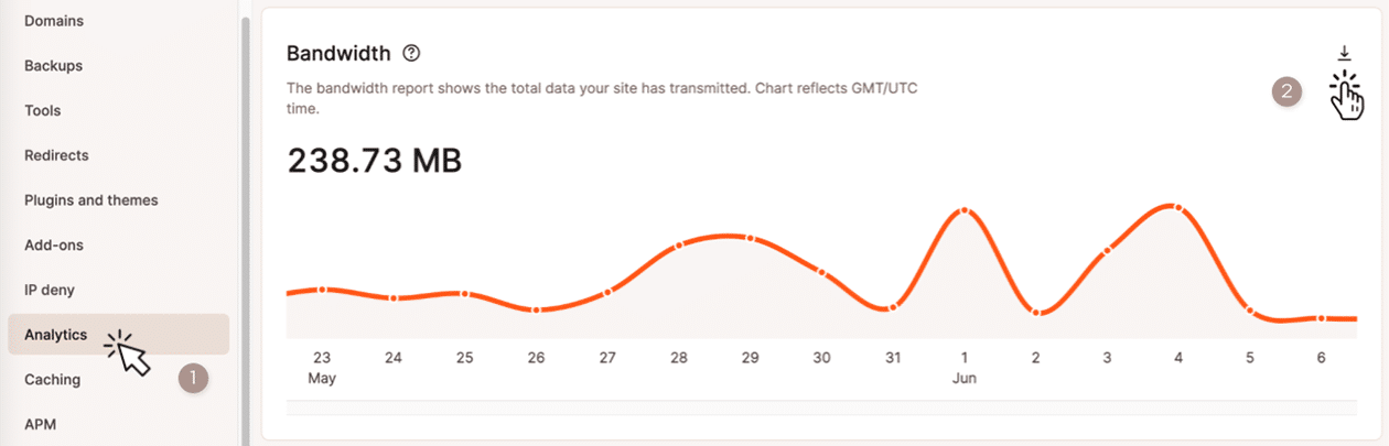 Naviguer vers une vue d'analyse de site web et lancer un téléchargement de données CSV.