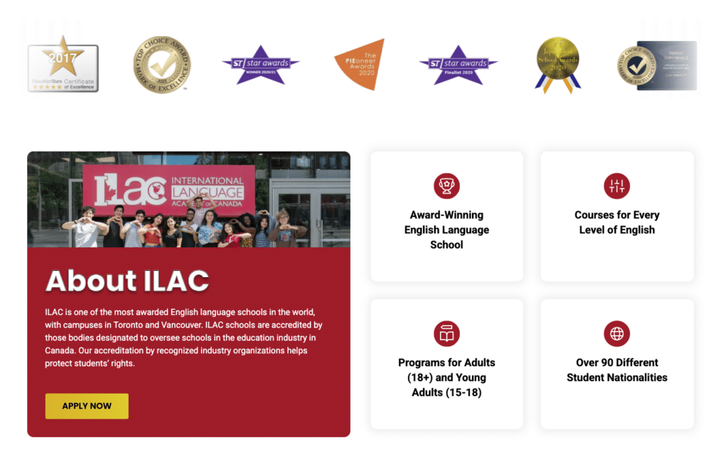 ILAC is one of the most awarded English language schools in the world, recognized for excellence in education and student experience.
