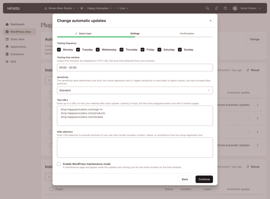 Automatic updates configuration interface