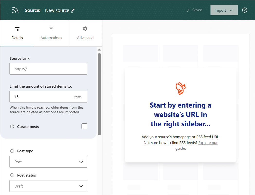 Add a new feed source in WP RSS Aggregator