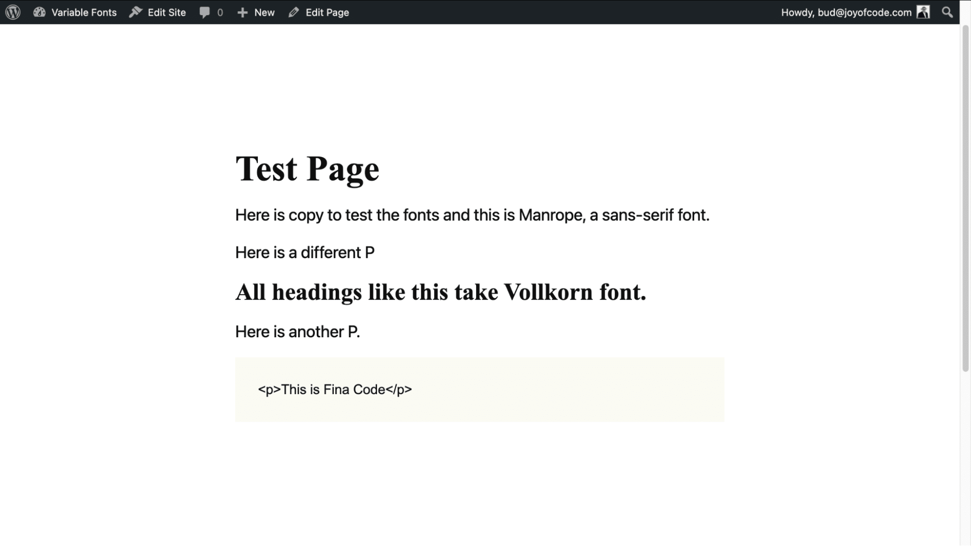 Page in WordPress admin displaying three fonts with their assigned widths.