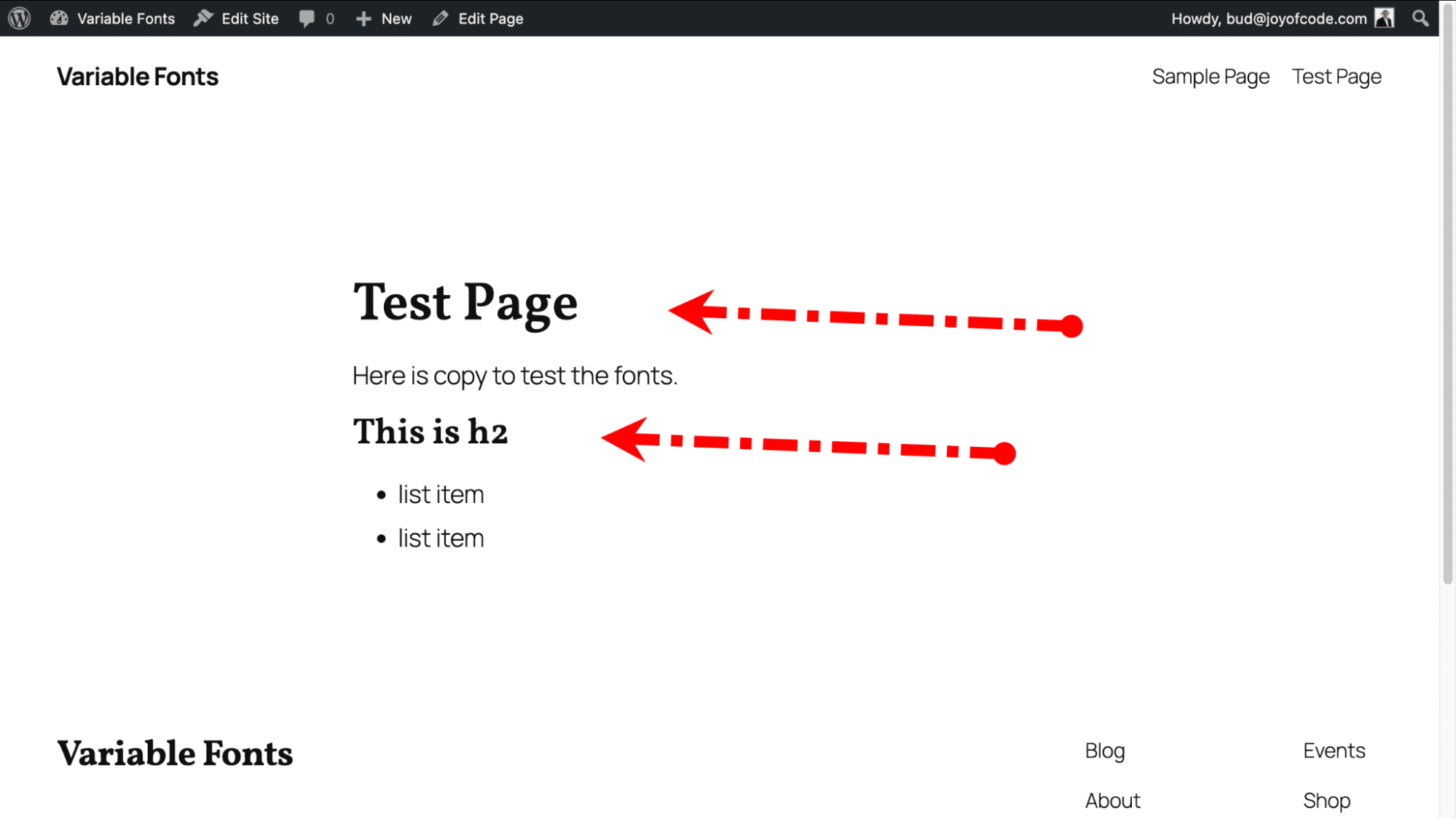 Vollkorn font set as the default heading font in WordPress editor.