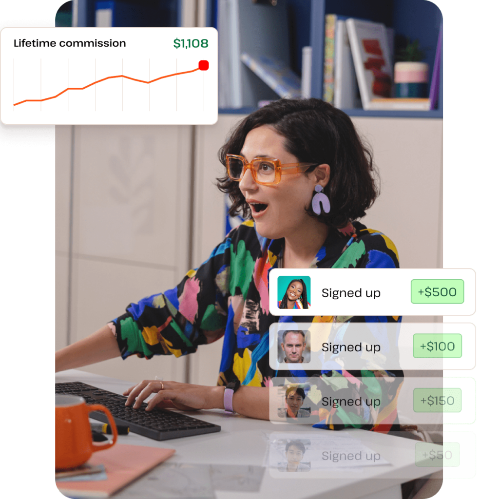 Woman working at a computer, symbolizing earning income from affiliate marketing as a web designer or developer.