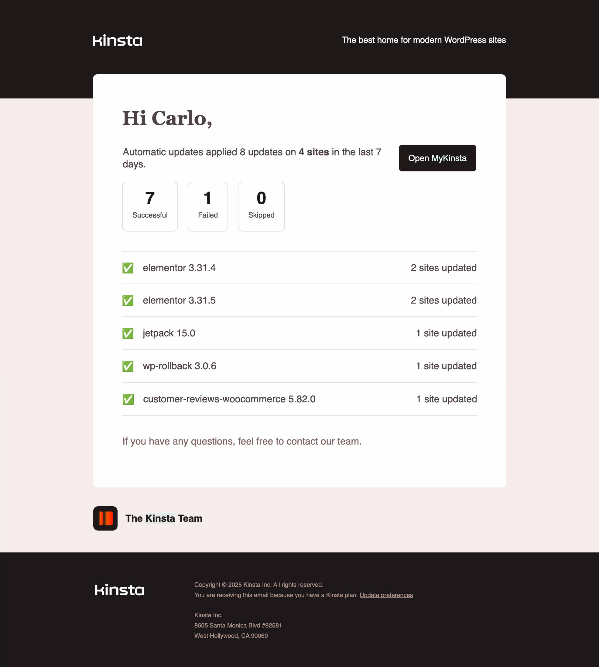 Automatic Updates Summary email