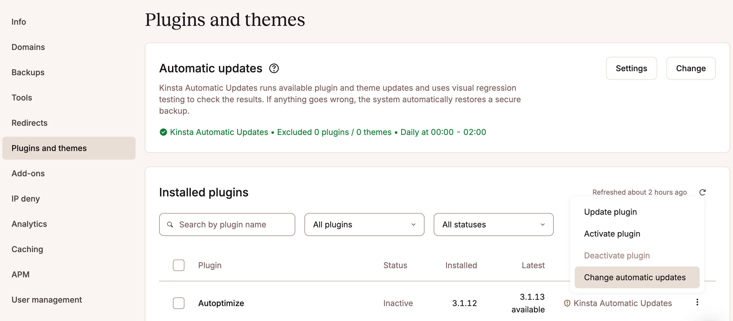 Installed plugin in a WordPress environment in MyKinsta