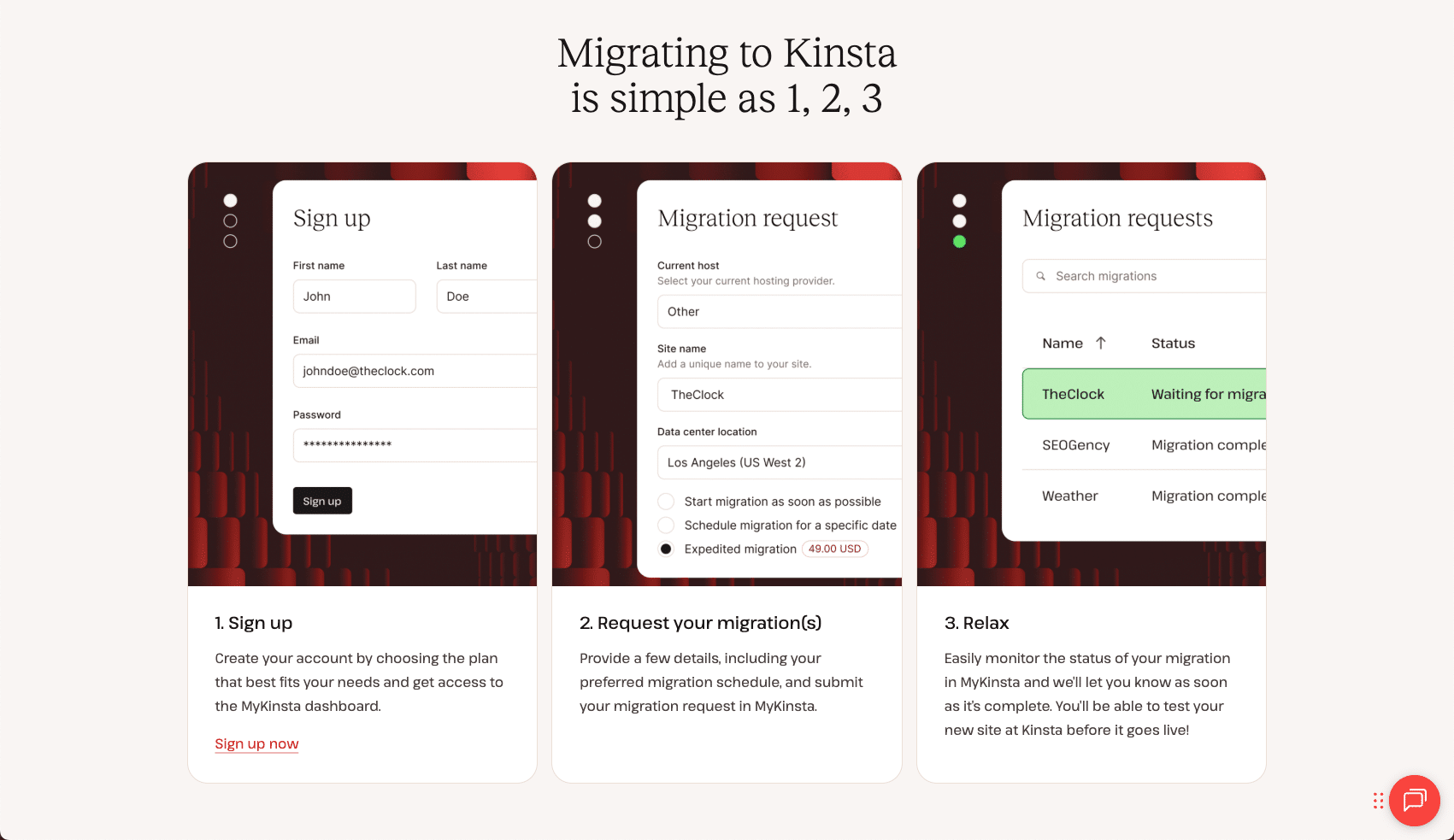 Kinsta migration requests