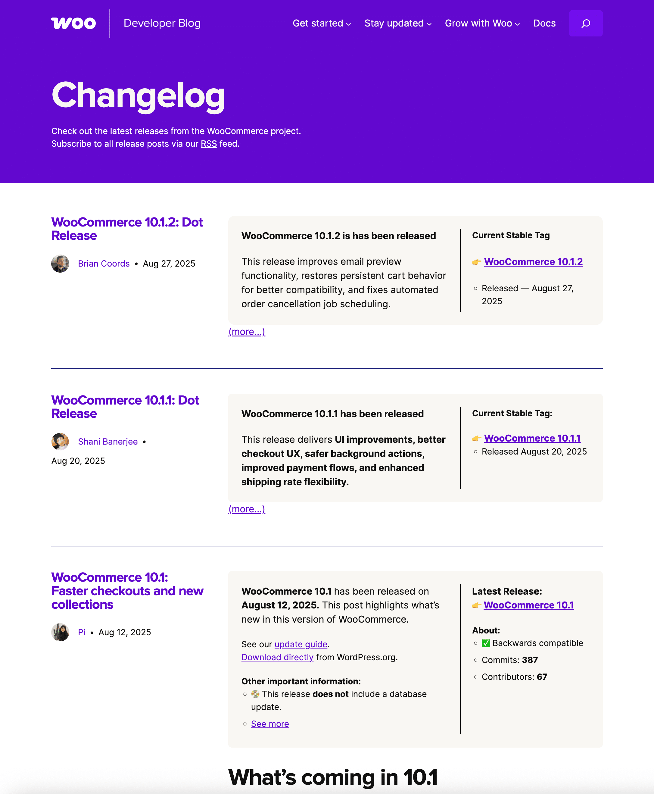 WooCommerce Changelog page