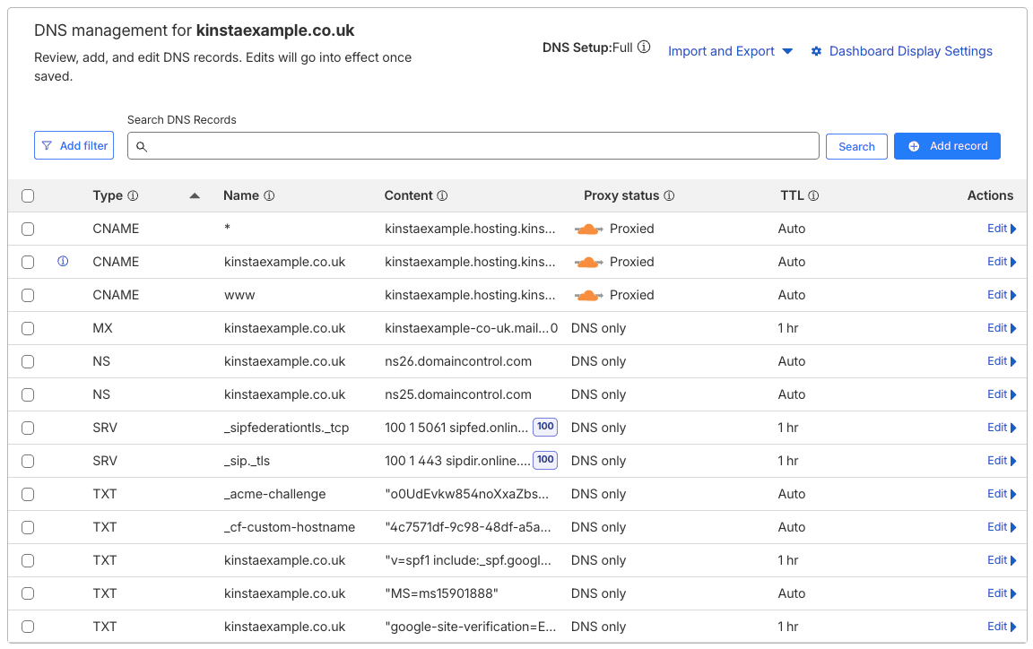 cloudflare dns records