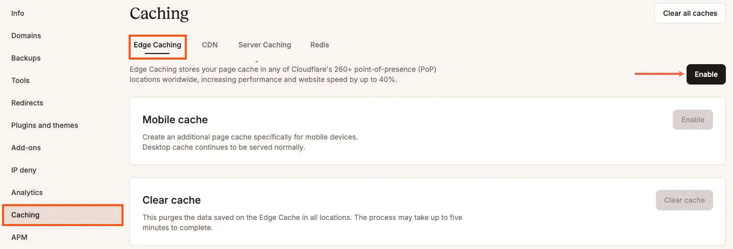 Edge caching in MyKinsta