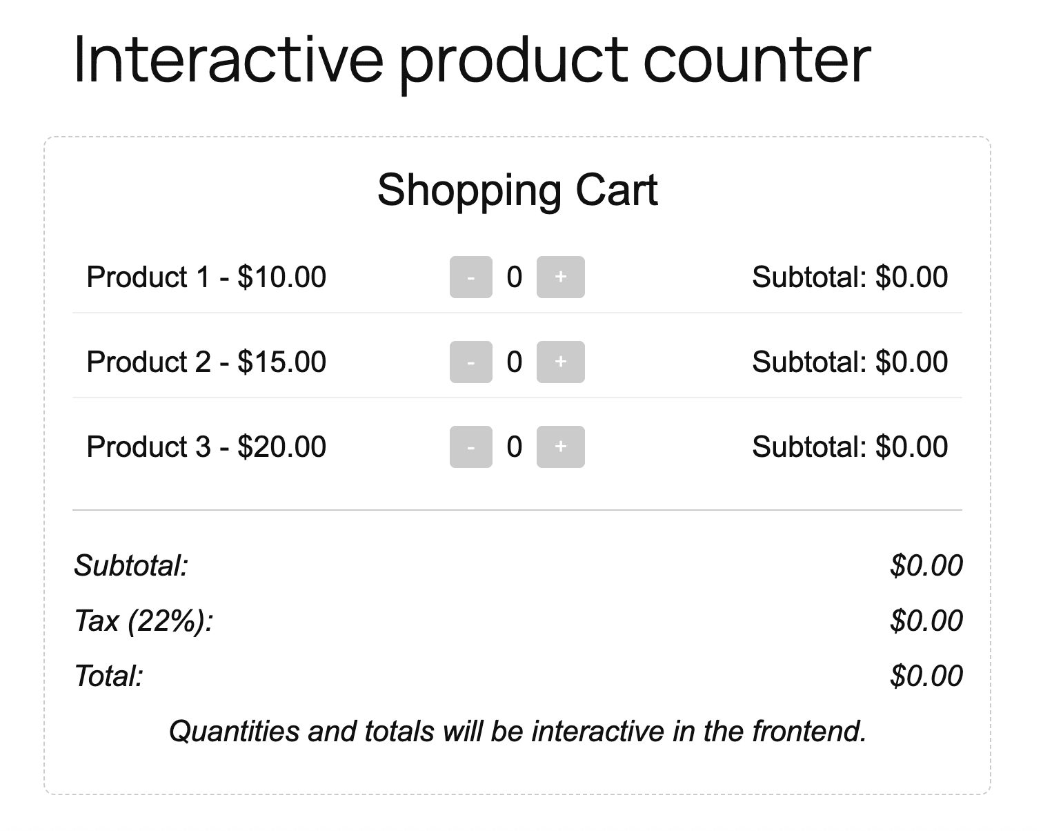The interactive block in the editor