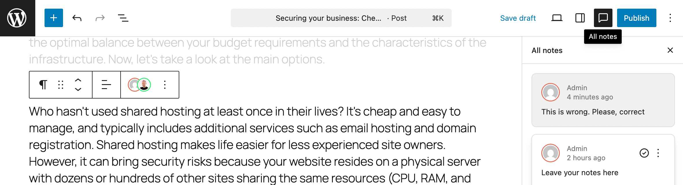 All notes control in the editor settings toolbar.