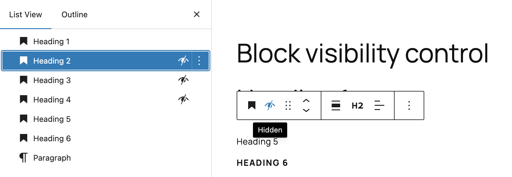 The new block visibility control