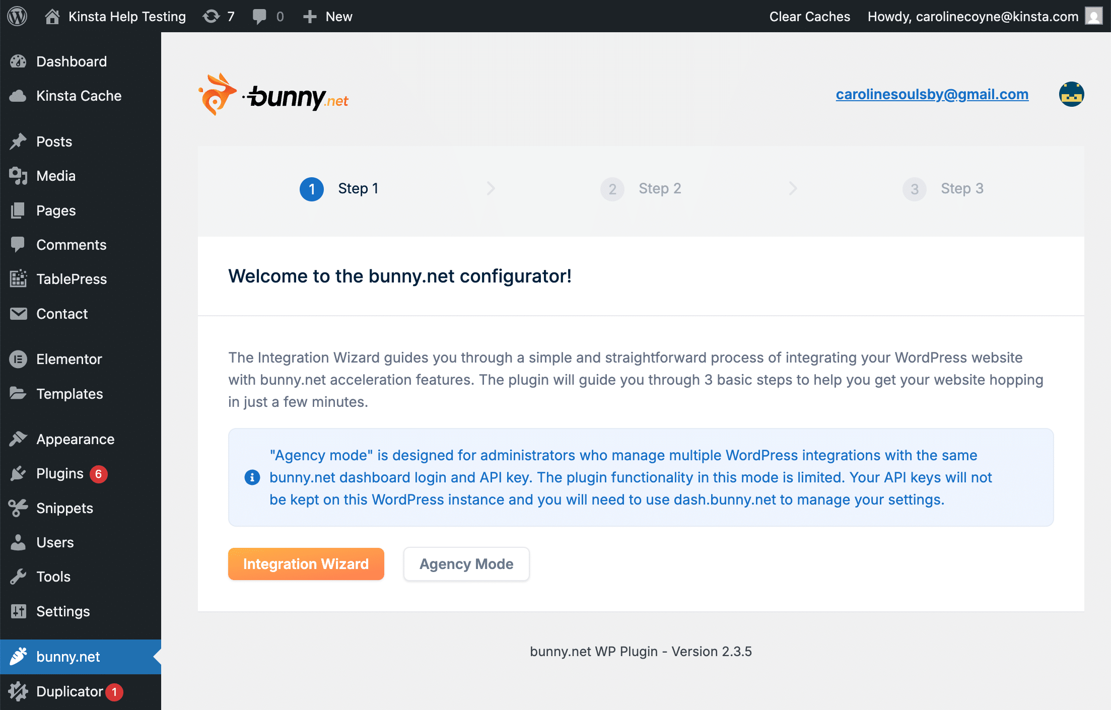 Start the bunny integration wizard.