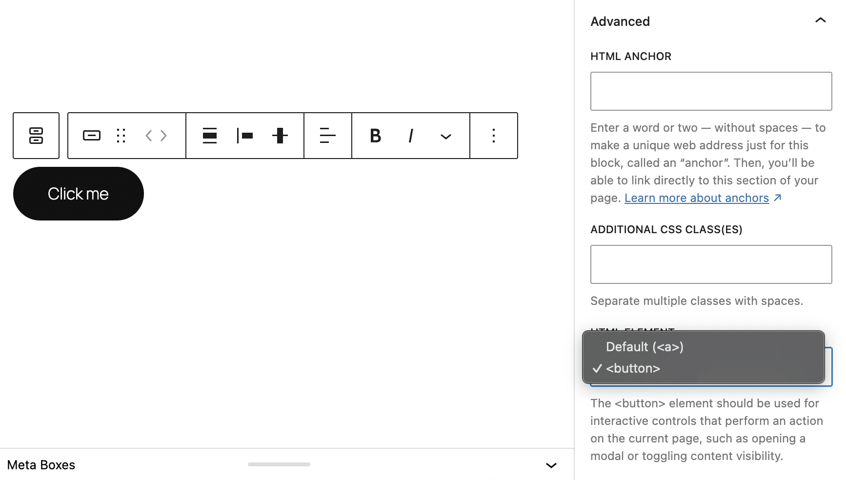 Button block Advanced settings
