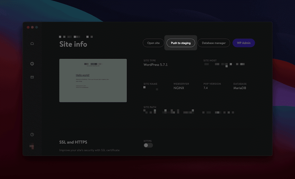 The DevKinst interface showing the Site Info panel