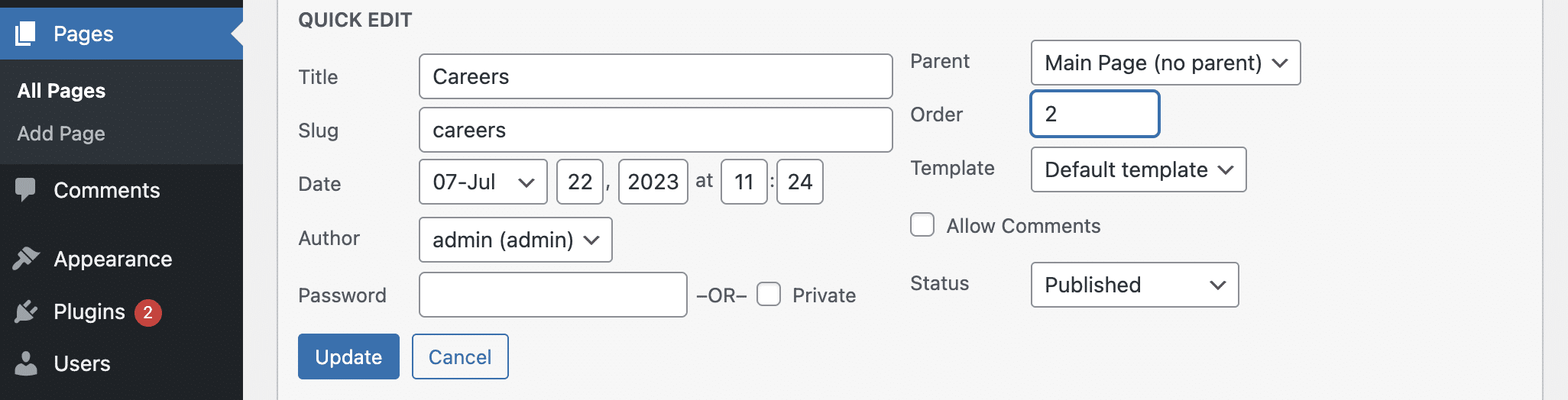 Change menu order in the Pages screen.