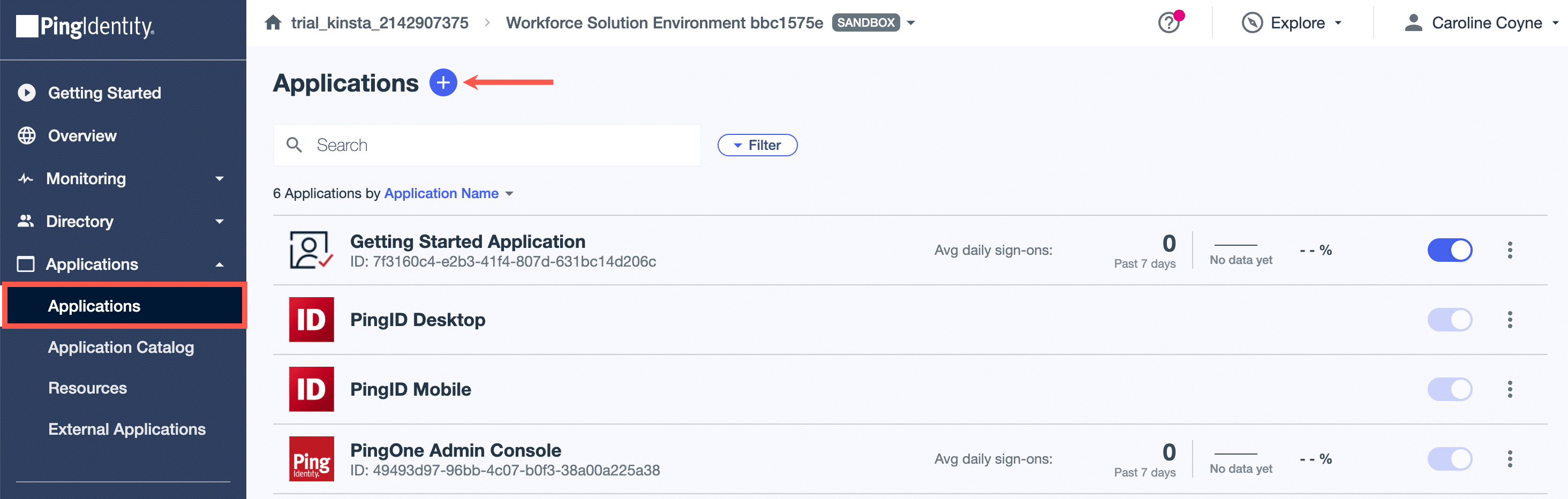 Add an application in Ping Identity.