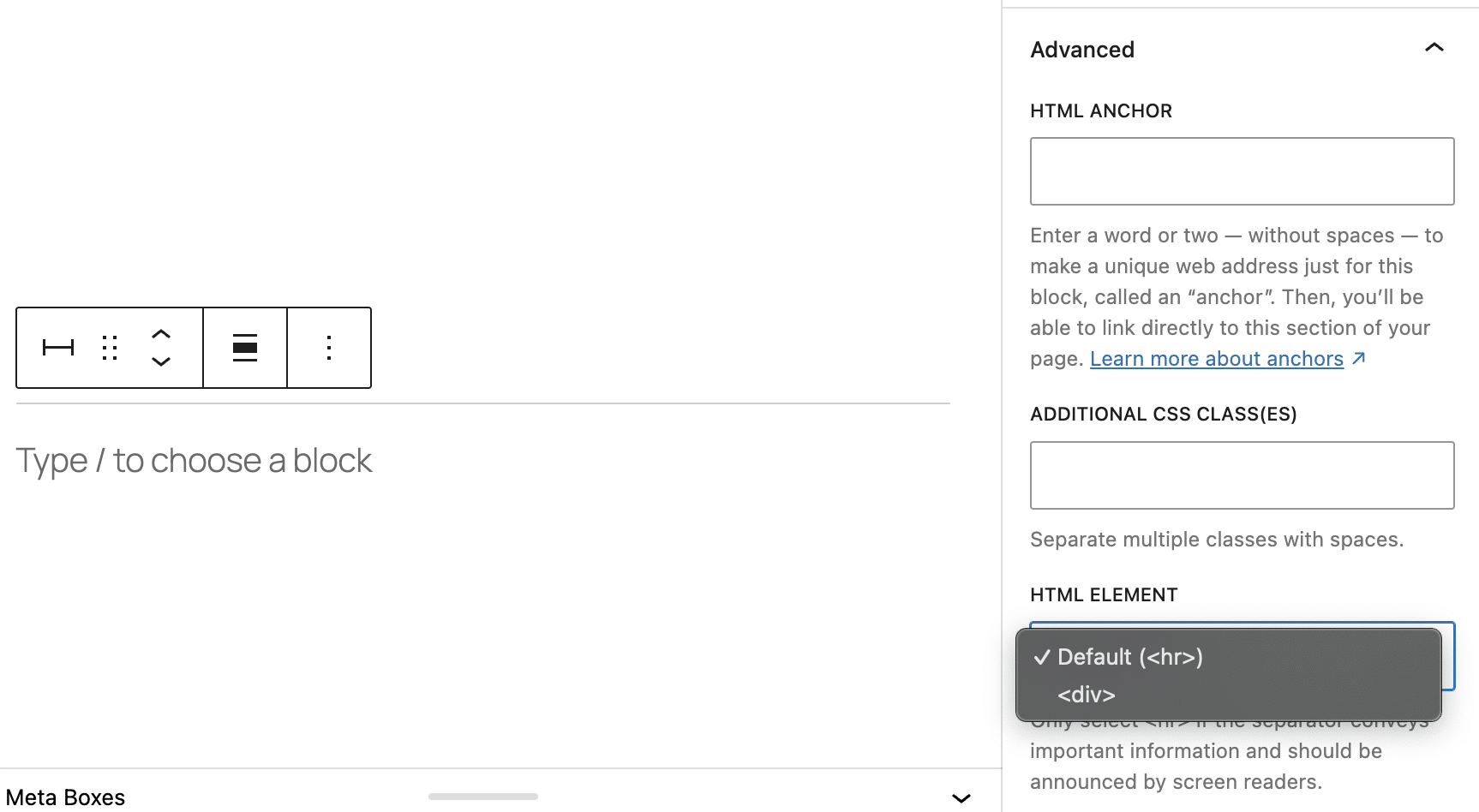 Separator block Advanced settings