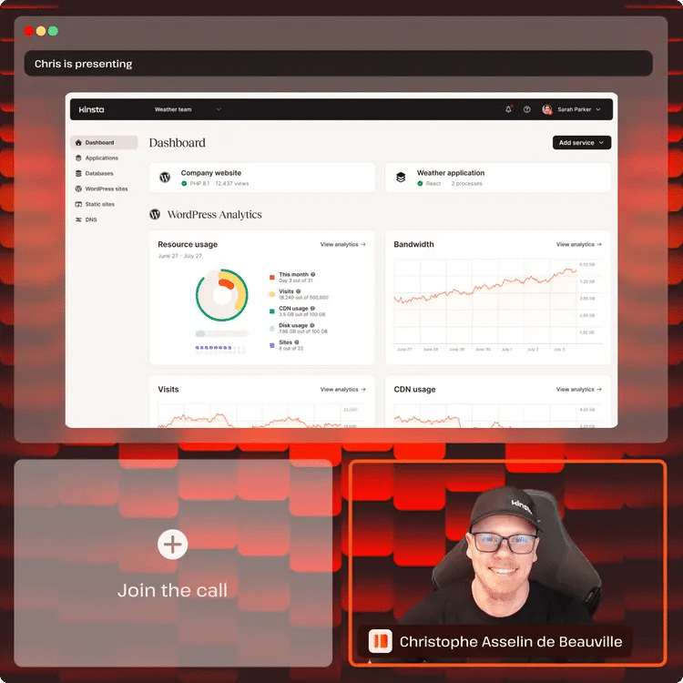 Presentación comercial con el personal de Kinsta