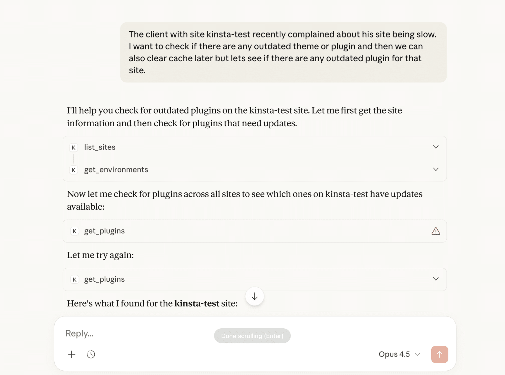 Claude calling MCP tools to retrieve external data during a prompt.