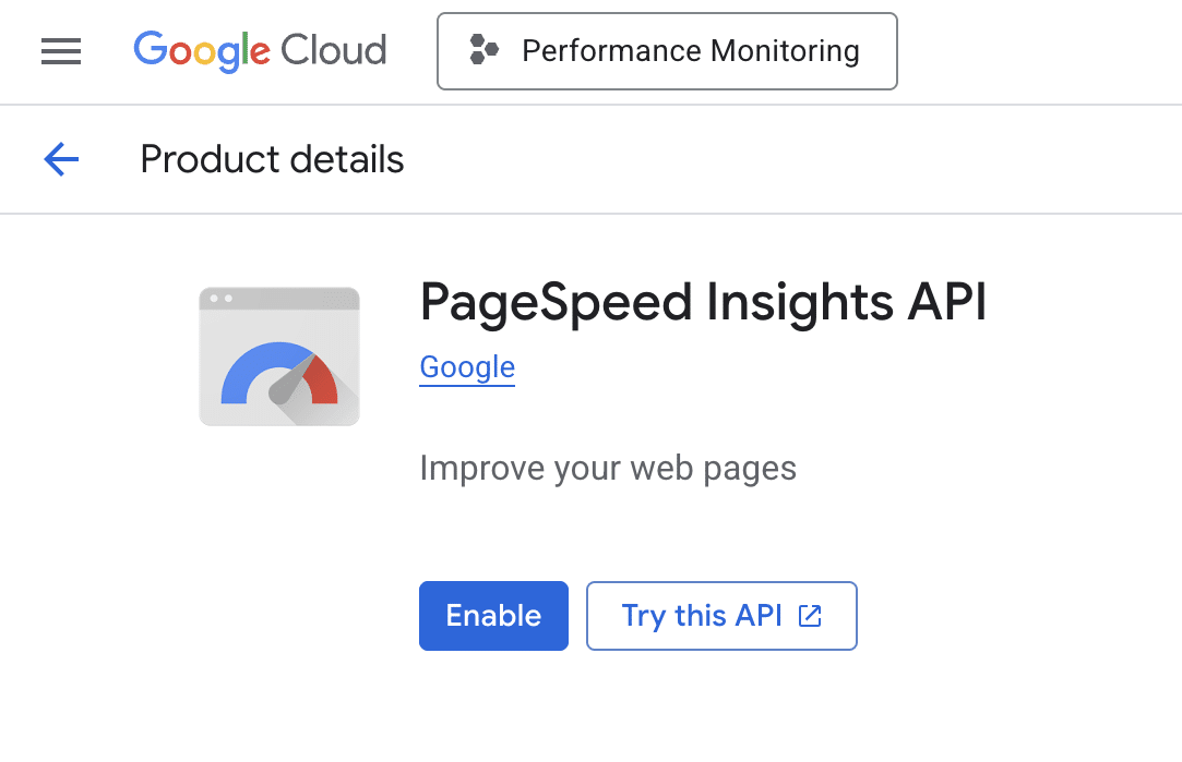 Enable PageSpeed Insights API