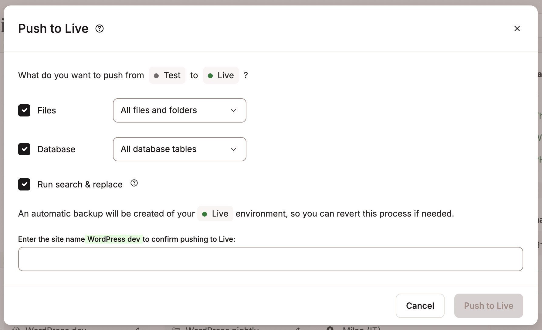 Push staging to live in MyKinsta