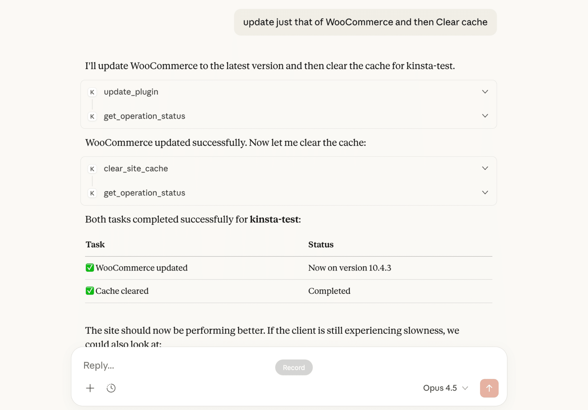 Updating a WordPress plugin using an MCP-powered workflow in Claude.