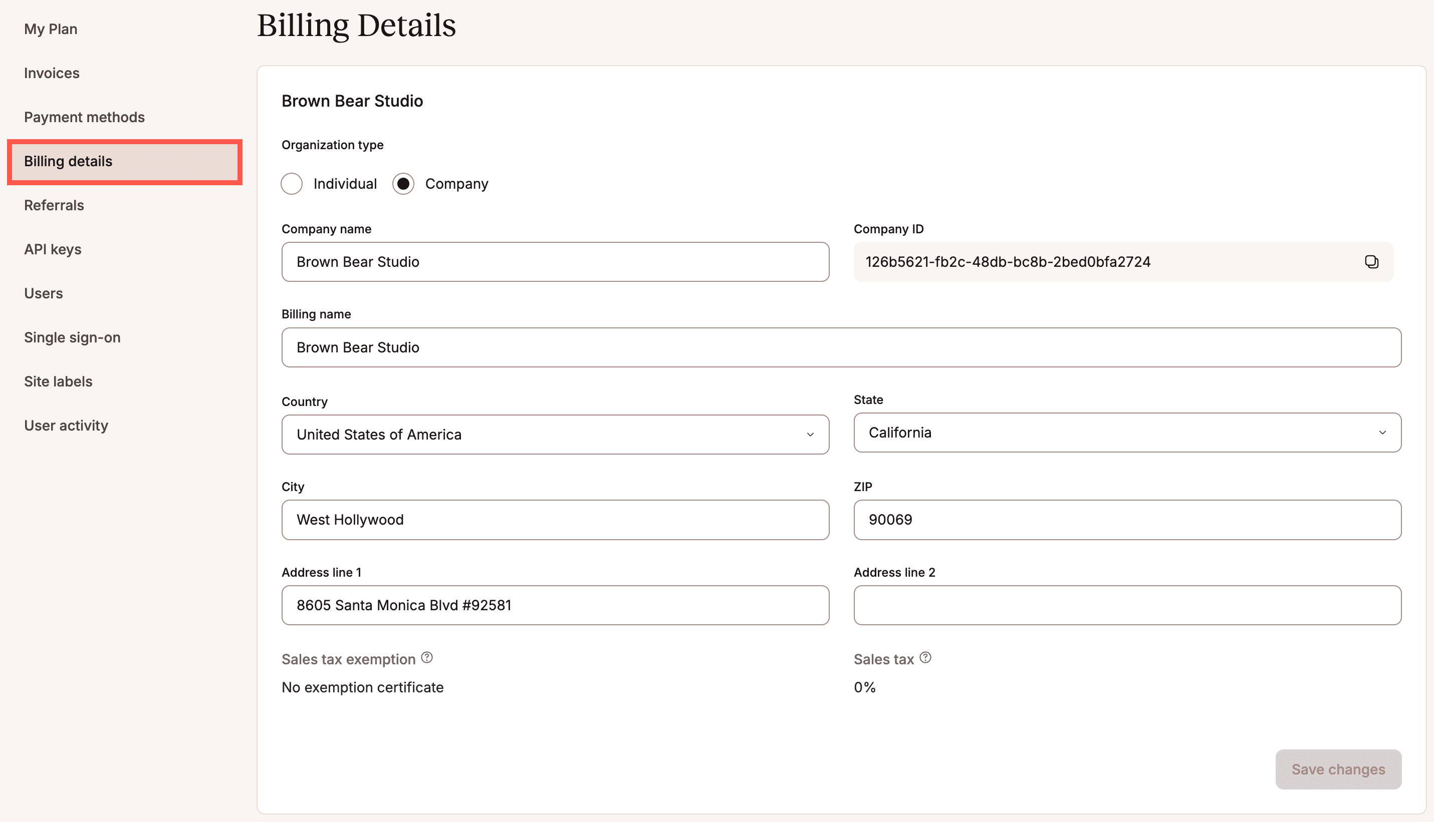 Company ID shown on the Billing Details page in MyKinsta.